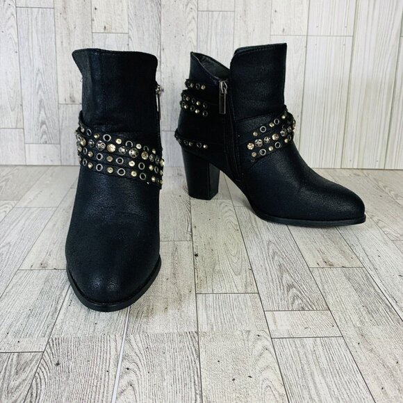Cloudwalkers Westside Ankle Boots 7W Biker Western Strappy Stud Rhinestone Zip - Picture 3 of 16